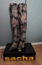 Super gave overknee laarzen met bloemenprint en glitter, Hoge laarzen, Zwart, Ophalen of Verzenden, Zo goed als nieuw