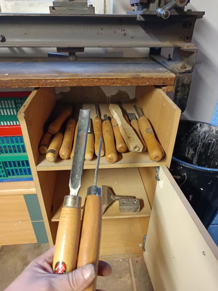 Oerdegelijke Draaibank met Veel Onderdelen, Doe-het-zelf en Verbouw, Draaibanken, Gebruikt, Houtdraaibank, Minder dan 500 mm, Ophalen of Verzenden