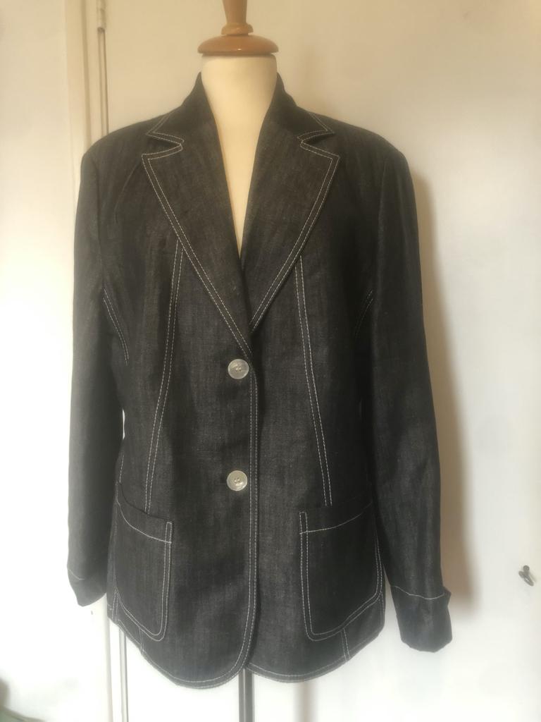 DeLMOD grijs ongevoerd jasje maat 44 witte naden, Ophalen of Verzenden, Zo goed als nieuw, Jasje, Grijs