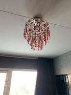 Kroonluchter met rode en transparante kralen, Ophalen, Gebruikt, Metaal