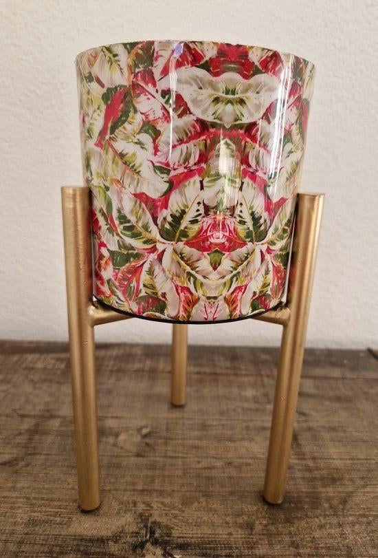 Nieuwe metalen bloempot op gouden stadaard, Tuin en Terras, Bloempotten, Rond, Nieuw, Ophalen of Verzenden, Metaal