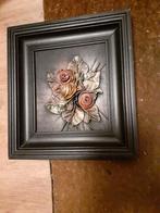 Brocante jaren 70 leren 3d schilderij rozen Duitsland zwart, Ophalen of Verzenden
