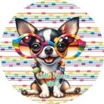 L1349 icing frosting hondje bril 18cm eetbare taart print, Ophalen of Verzenden, Nieuw, Taarten, Versiering