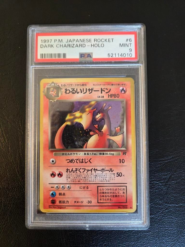 Dark Charizard Holo PSA9 - Japanese Rocket 1997 (Vintage), Ophalen of Verzenden, Zo goed als nieuw, Losse kaart