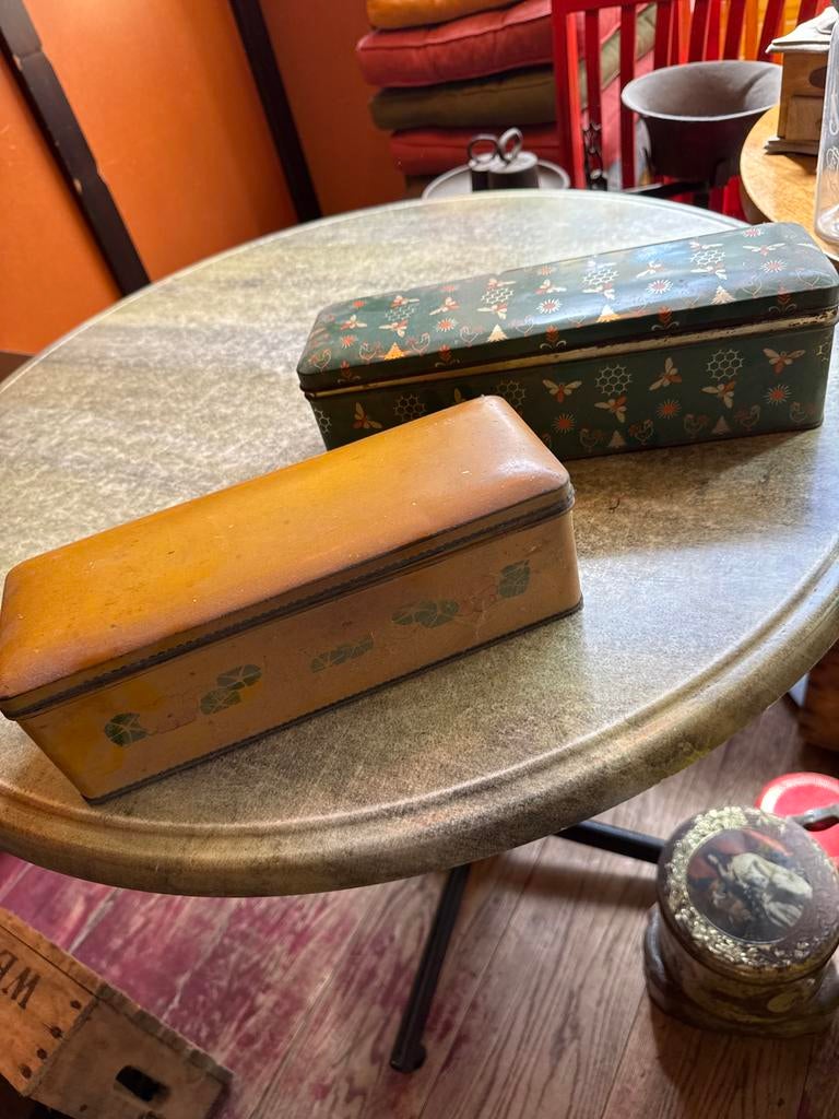 Vintage blikken trommels (set van 2), Verzamelen, Blikken, Ophalen of Verzenden, Gebruikt, Koek(jes), Overige merken