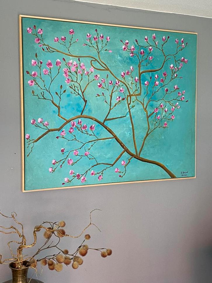 Prachtige magnolia’s, bloesem, voorjaar, Antiek en Kunst, Kunst | Schilderijen | Modern, Ophalen of Verzenden