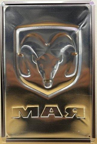 Dodge Ram logo relief reclamebord van metaal wandbord deco, Verzamelen, Ophalen of Verzenden, Nieuw, Auto's
