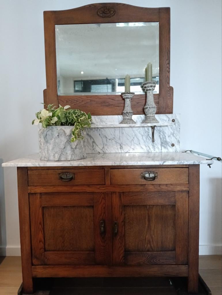 Badkamermeubel eiken baby commode marmer interieur vintage, Huis en Inrichting, Kasten | Dressoirs, Ophalen of Verzenden, 50 tot 75 cm