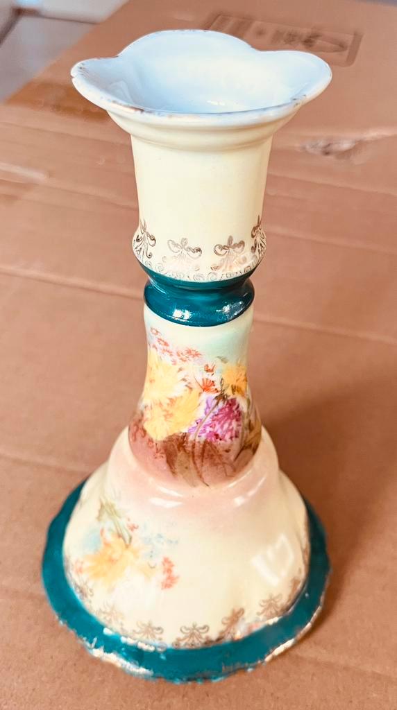 Antieke Franse Kandelaar - Handbeschilderd, Antiek en Kunst, Antiek | Kandelaars, Keramiek of Aardewerk, Ophalen of Verzenden