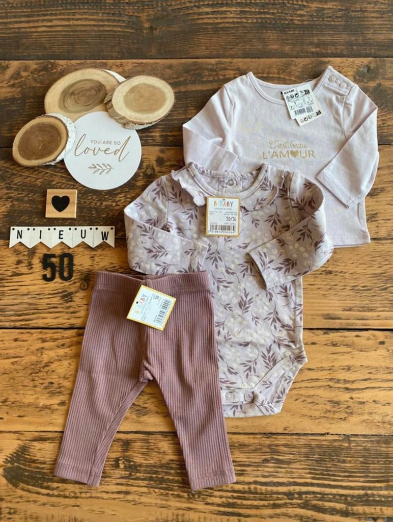 Baby girl setje legging romper Wibra, shirt kiabi, maat 50, Ophalen of Verzenden, Nieuw, Meisje, Setje
