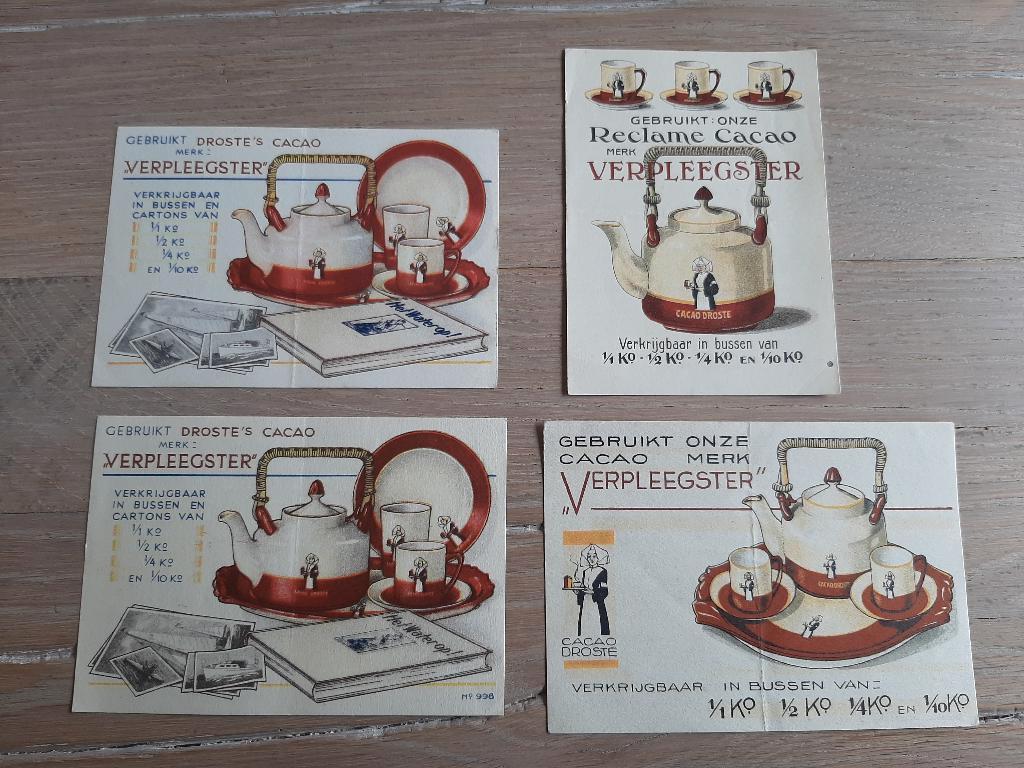 4 oude Droste cacao bonnen 1938? oa Nederlands Indie, Gebruikt, Overige typen, Ophalen of Verzenden, Droste