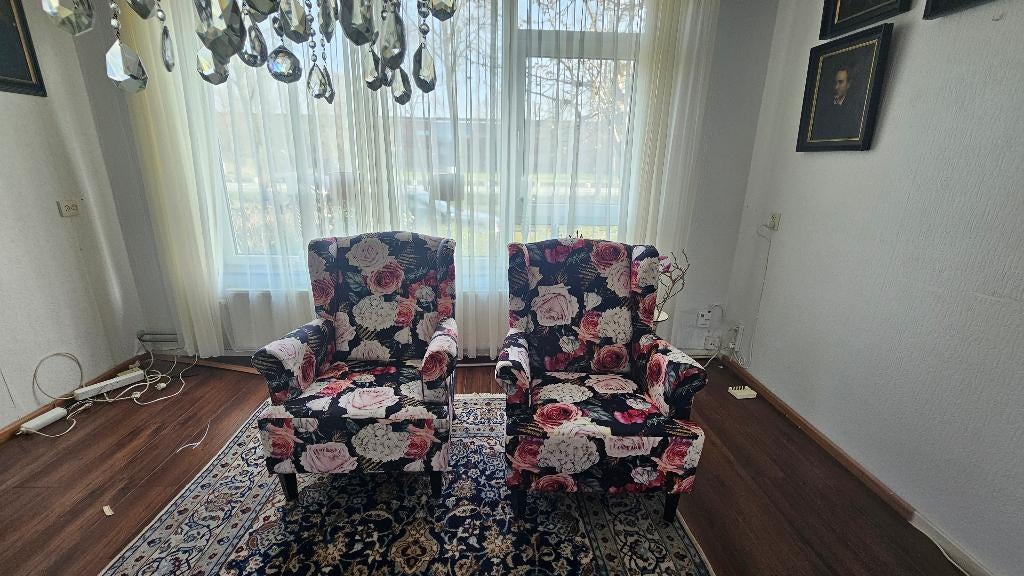 2 mooie gebloemde fauteuils, Ophalen, Zo goed als nieuw, 75 tot 100 cm, 50 tot 75 cm