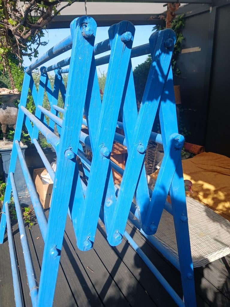 Vintage blauw houten droogrek / wasrek, Ophalen