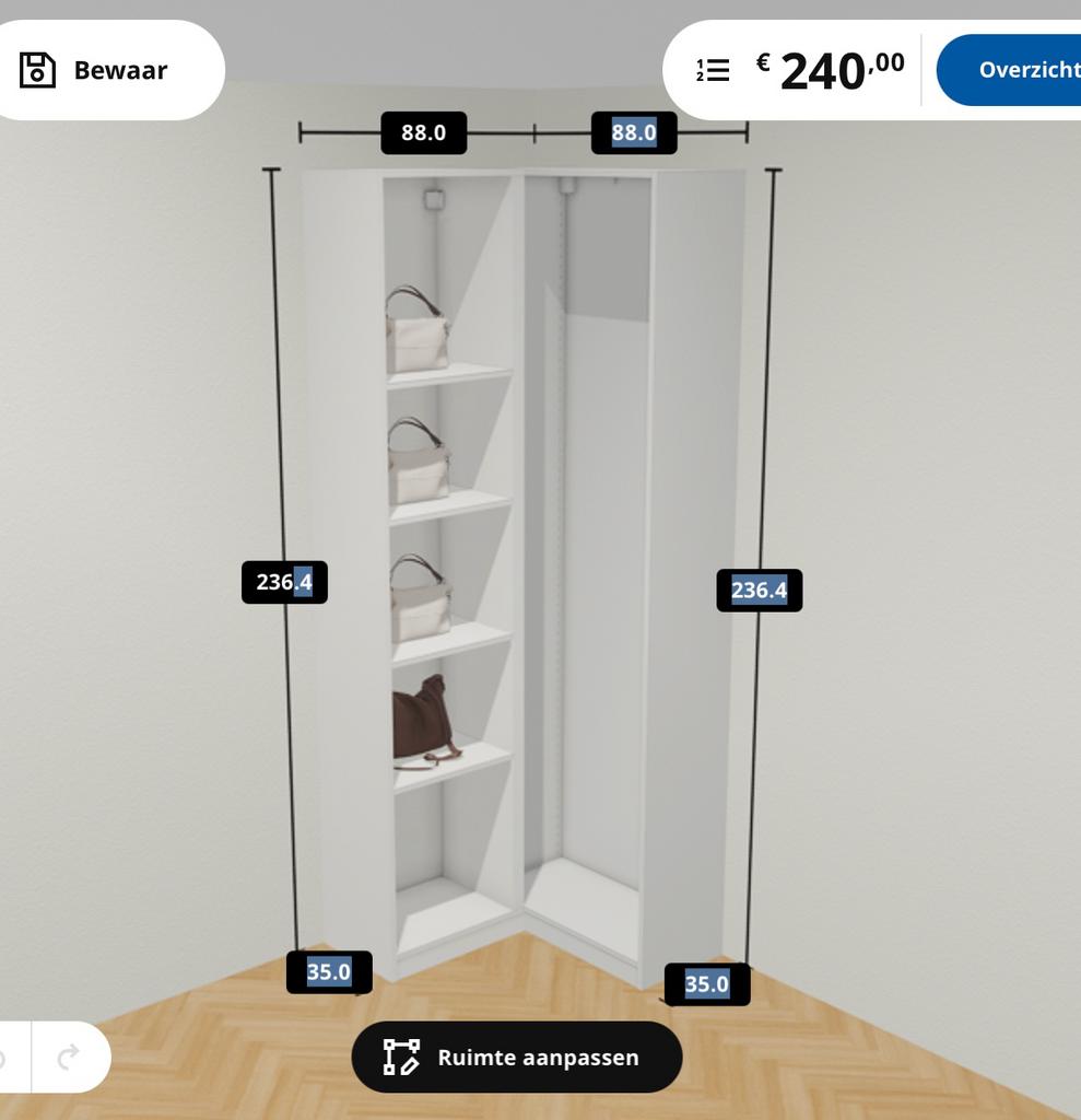 IKEA PAX hoekkast (deuren los te koop), Ophalen, Gebruikt, 100 tot 150 cm, 200 cm of meer
