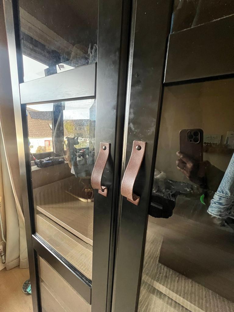 IKEA Pax kastdeuren met glas en leren handgrepen, Ophalen, Gebruikt, 50 tot 100 cm, Glas