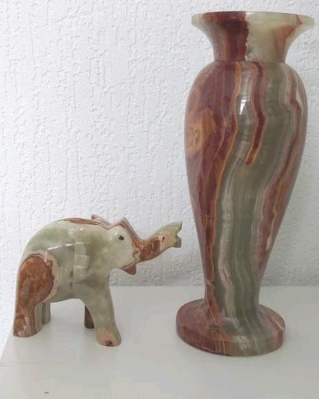 Onyx marmer  vaas en olifant,vintage, Antiek en Kunst, Ophalen of Verzenden