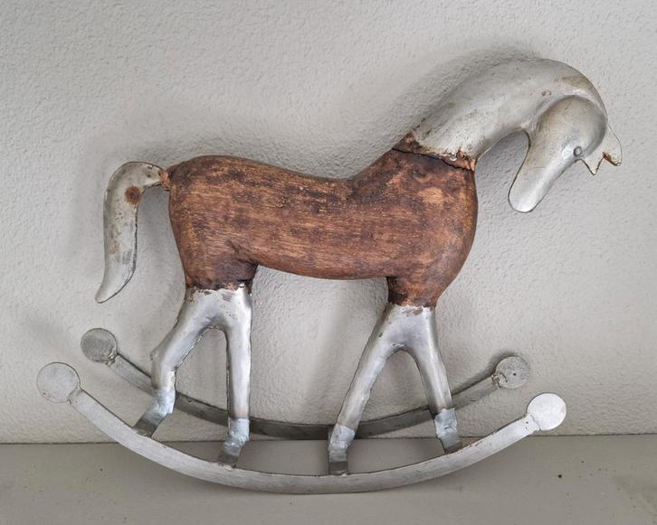 Vintage Hobbelpaard /Schommelpaard Decoratie - Metaal & Hout, Antiek en Kunst, Curiosa en Brocante, Ophalen of Verzenden