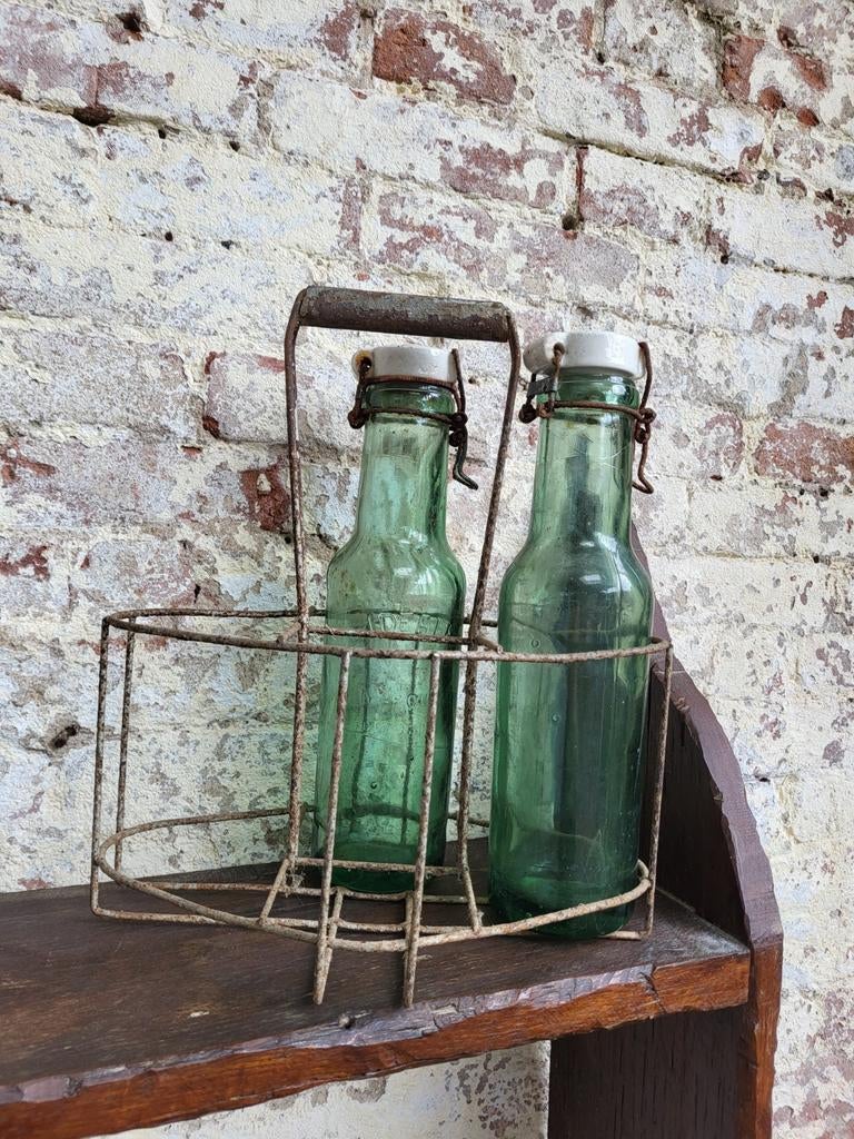 Brocante Frans ijzeren flessenrek  / allegonda, Antiek en Kunst, Ophalen of Verzenden