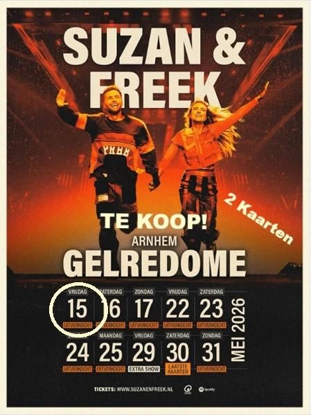Suzan en Freek Concert 2025, Twee personen, Mei, Overige typen