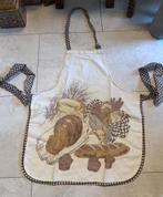 vintage setje keuken schort, ovenwanten, pannenlap, placemat, Ophalen of Verzenden, Zo goed als nieuw, Beige, Schort