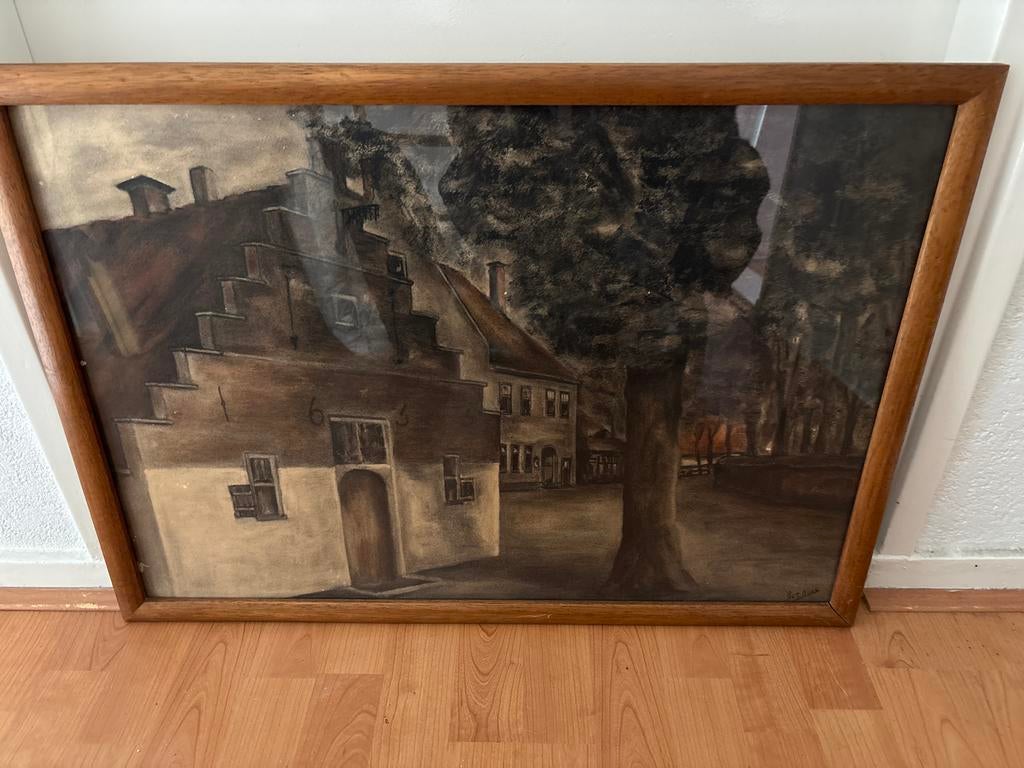 Oud Hollands huis met bomen - Piet Kops, Antiek en Kunst, Kunst | Schilderijen | Klassiek, Ophalen of Verzenden