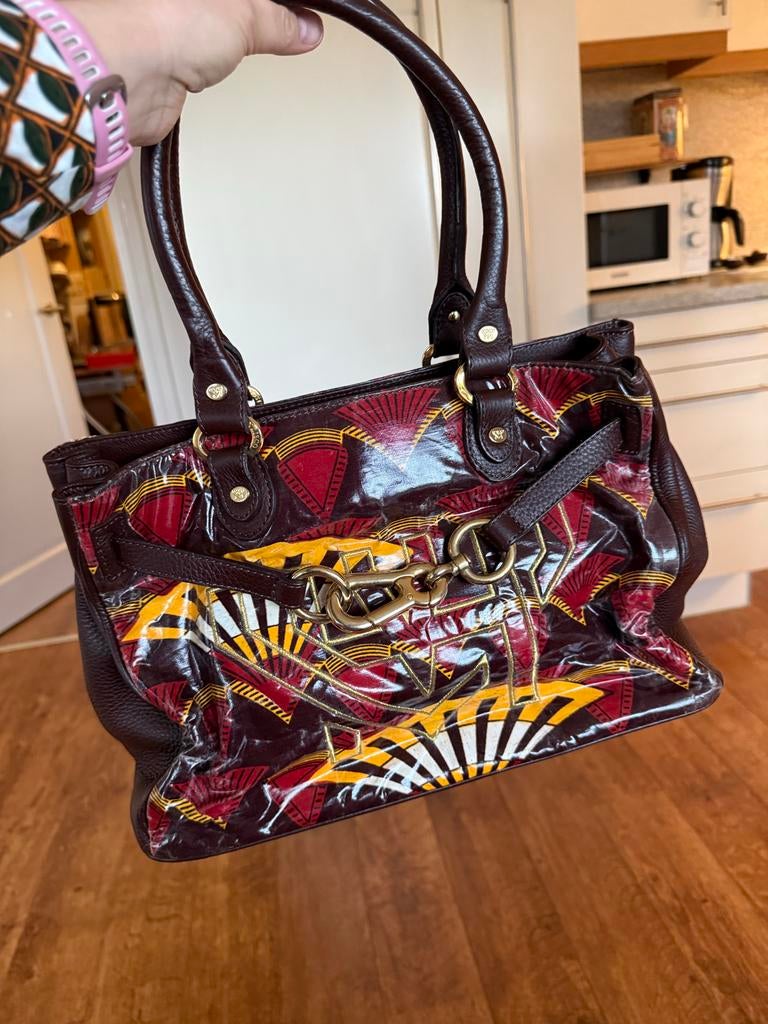 Unieke Vlisco leren tas, Ophalen of Verzenden, Zo goed als nieuw, Bruin, Handtas