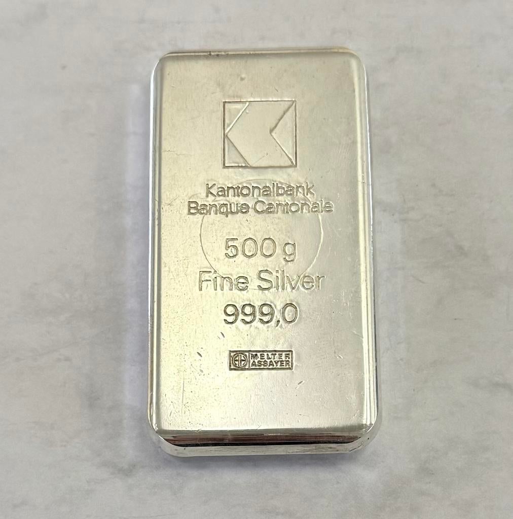 500 grak zilver Kantonalbank / 999 zilver, Postzegels en Munten, Edelmetalen en Baren, Ophalen of Verzenden, Zilver