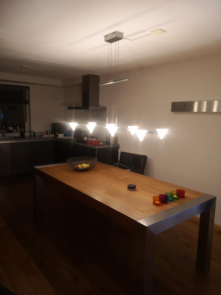 Tafel lamp rvs met glazen kelkjes, Ophalen, Gebruikt, Glas, 75 cm of meer