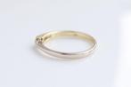 Elegante 14 Karaat Gouden Bicolor Ring Met Diamant, Ophalen of Verzenden, Zo goed als nieuw, 17 tot 18, Met edelsteen