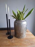 Mooie, zware metallic grijze bloempot, Rond, Zo goed als nieuw, Minder dan 40 cm, Balkon