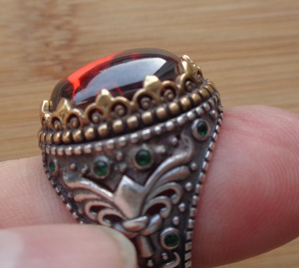 zilveren royale heren ring met rode steen [808], Verzenden, 19 tot 20, Heer, Zo goed als nieuw