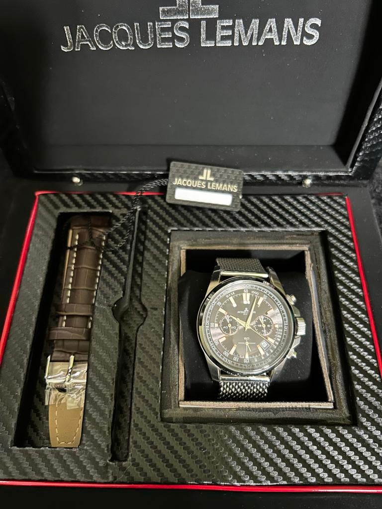Jacques Lemans Chronograaf Horloge met Extra Bandje, Overige merken, Staal, Polshorloge, Ophalen of Verzenden