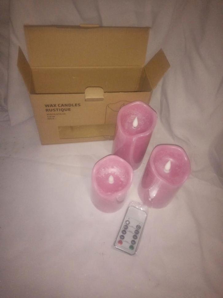Roze LED Kaarsen Set van 3 met Afstandsbediening - Nieuw, Huis en Inrichting, Woonaccessoires | Kandelaars en Kaarsen, Nieuw, Kaars