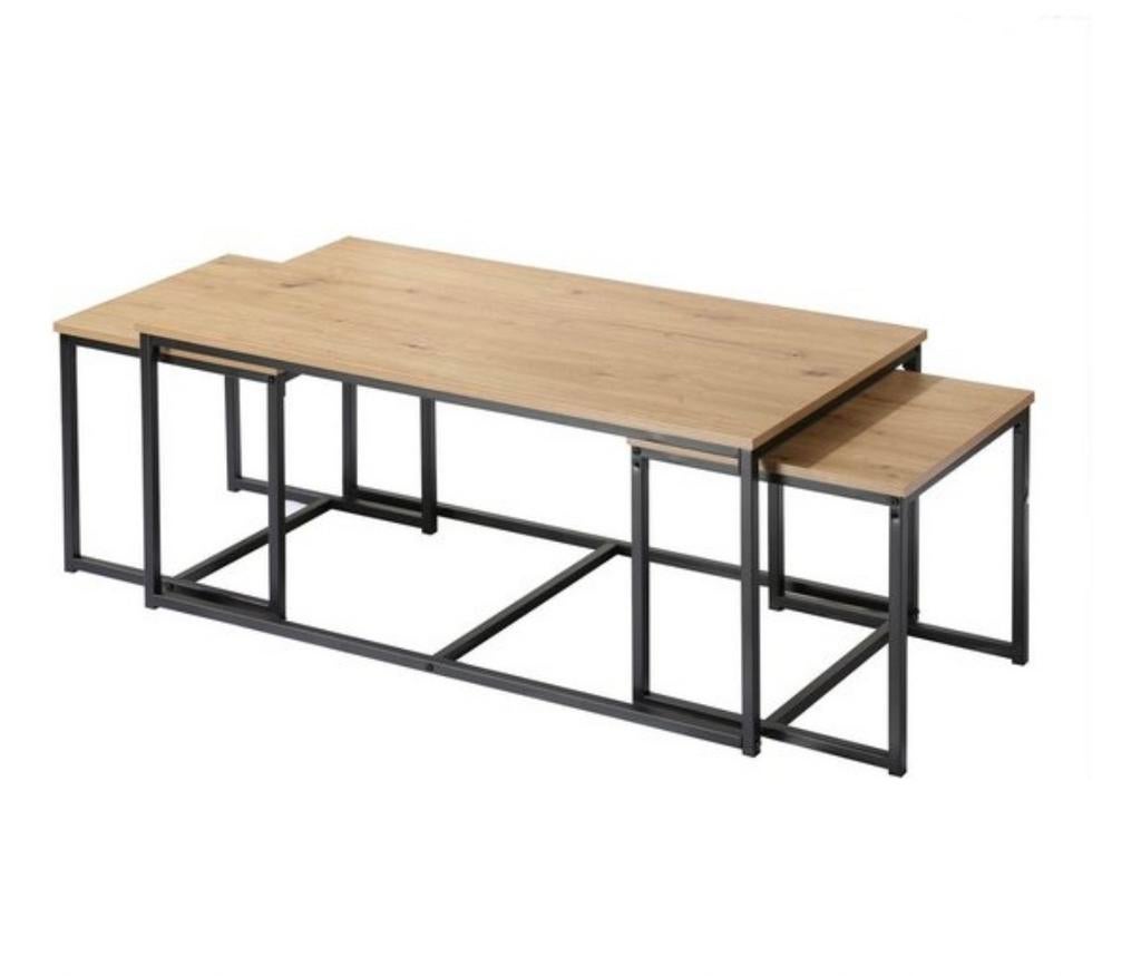 Salontafel met 2 Bijzettafels - Set van 3 nieuw in verpakkin, Overige houtsoorten, 100 tot 150 cm, Modern, Industrieel, Nieuw
