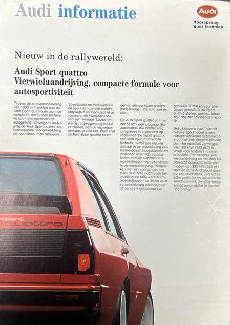 Unieke Folder Audi Sport Quattro - Nederlands, Ophalen of Verzenden, Zo goed als nieuw, Folder