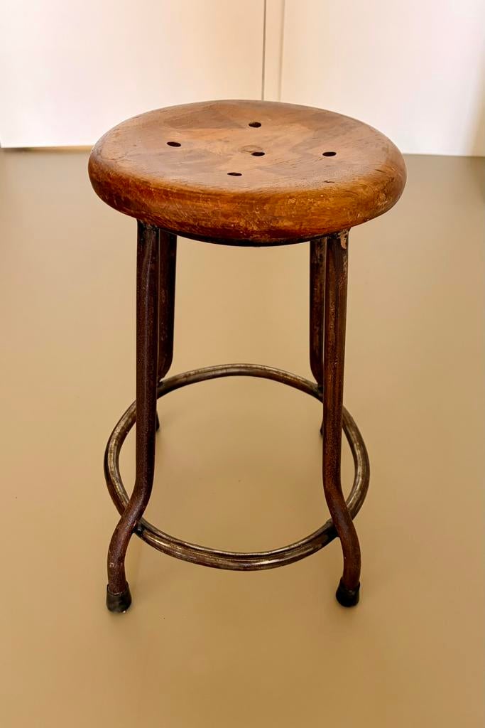 Vintage industrieel krukje, Ophalen, Gebruikt, Overige materialen