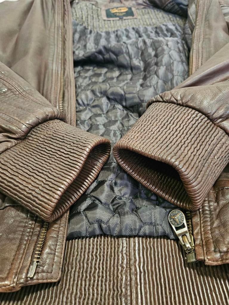 PME LEGEND leren tussen jas met leren boorden (XL en XXL), Bruin, ., Maat 56/58 (XL), Ophalen of Verzenden