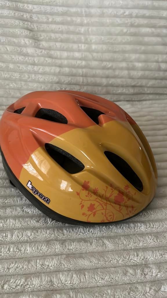 Fietshelm - Oranje/Geel met Bloemenprint, Ophalen of Verzenden, Gebruikt, Overige maten, Jongen of Meisje