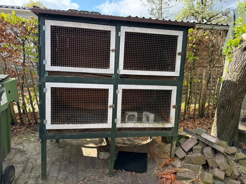 Dubbel konijnenhok, incl grote zak voer en bakjes, Ophalen, 90 cm of meer, Konijn, Hok
