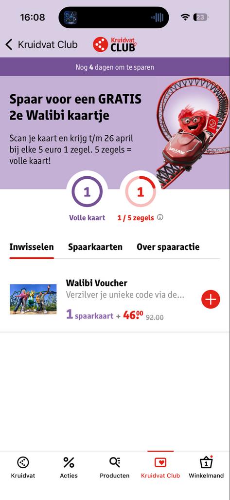 Walibi 2de kaartje gratis!, Eén persoon, Kortingskaart