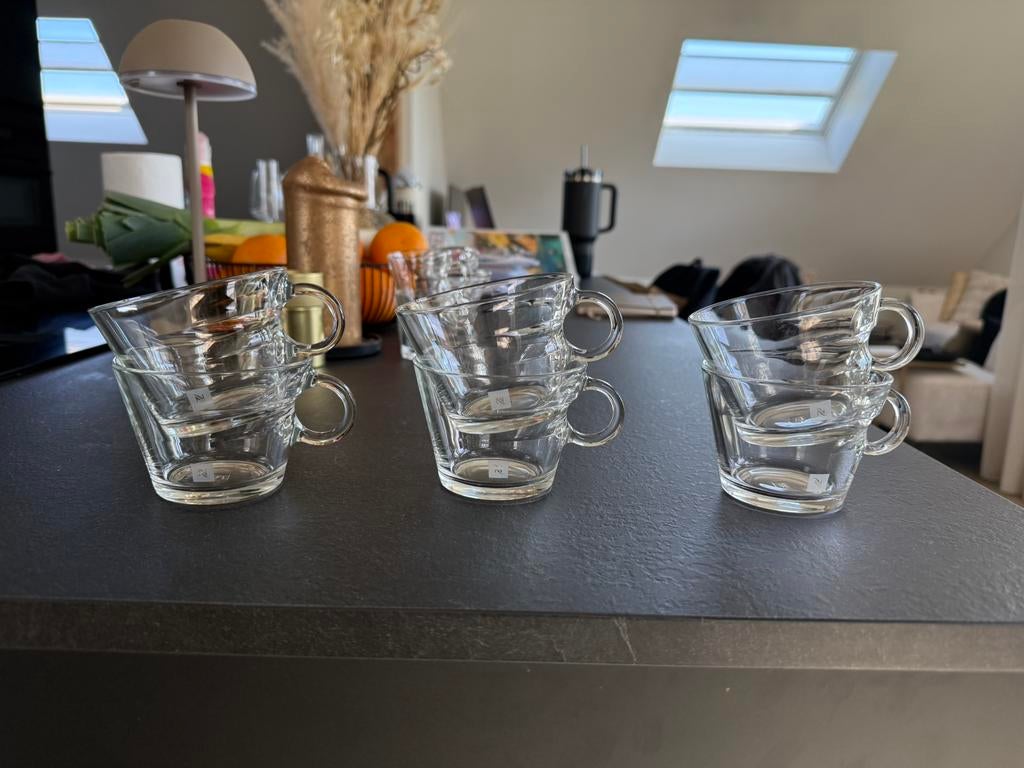 6 glazen lungo koffie kopjes van Nespresso, Overige typen, Ophalen of Verzenden, Overige stijlen, Glas