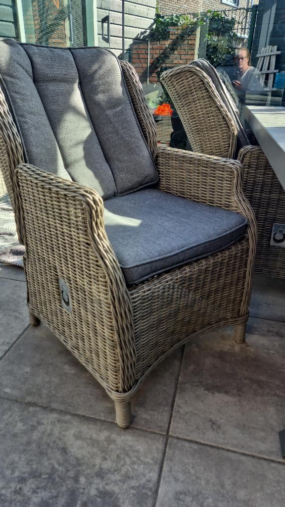Tuinset 4 verstelbare stoelen. Grof wicker., Tuin en Terras, Tuinsets en Loungesets, Ophalen, 4 zitplaatsen, Zo goed als nieuw