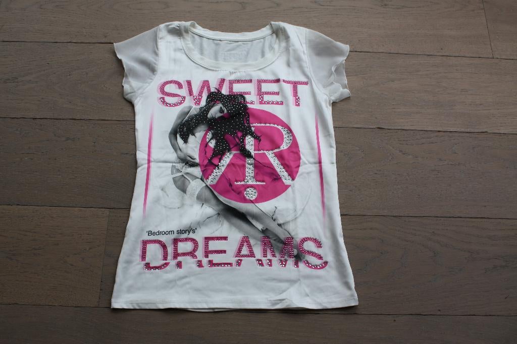 Mooi satijnen T-shirt / top met strass, maat S, Kleding | Dames, Tops, Ricchi, Wit, Ophalen of Verzenden, Zo goed als nieuw