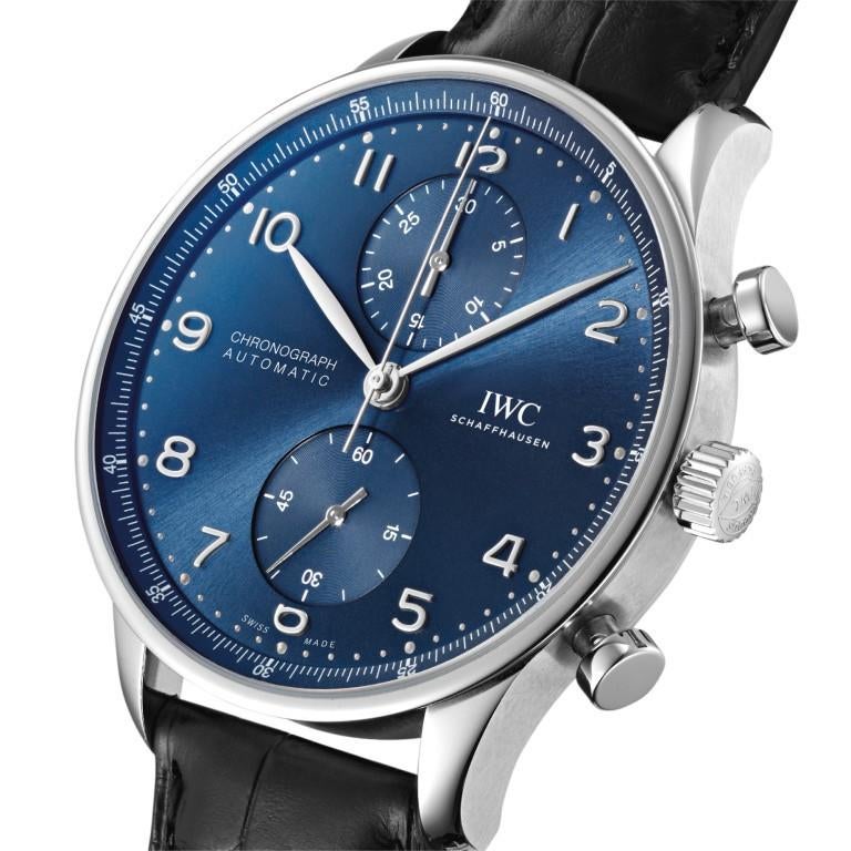IWC Portuguese Chronograph - IW371606 - blauw - 2022, Ophalen of Verzenden, Zo goed als nieuw, Leer, Overige merken