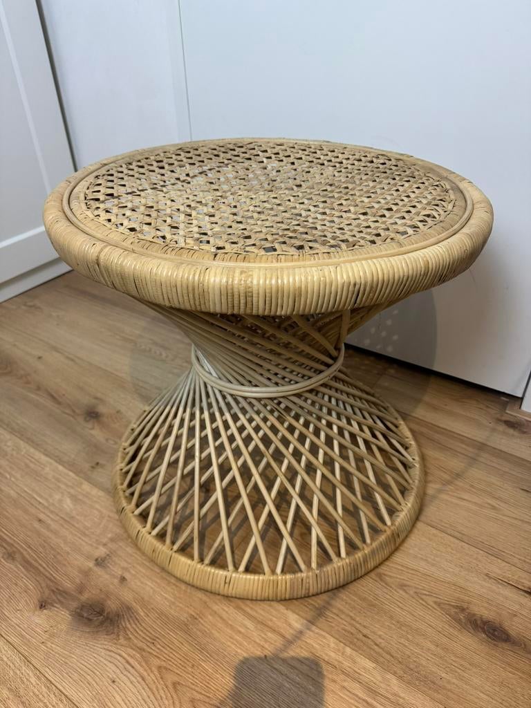 Ronde rotan HK Living bijzettafel, Huis en Inrichting, Tafels | Bijzettafels, Ophalen, Zo goed als nieuw, Rond