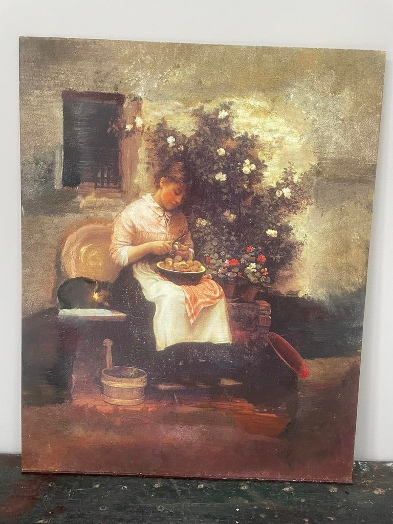 Landelijke brocante prent-schilderij, Antiek en Kunst, Kunst | Schilderijen | Klassiek, Ophalen