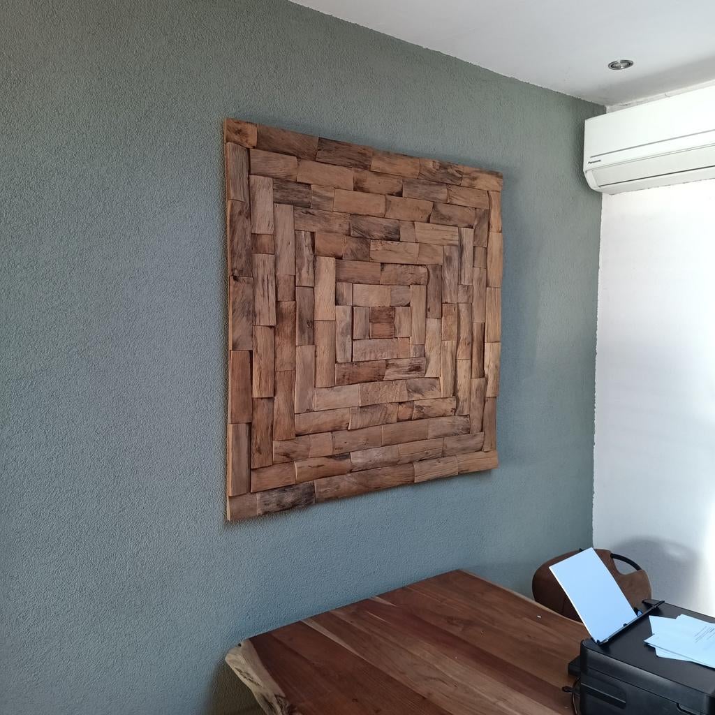 Houten wandpaneel 110x110cm 3d hout houtstrips, Ophalen, Minder dan 10 m²