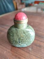 Antiek Chinees Stenen Snuifflesje met Rode Dop, Ophalen of Verzenden