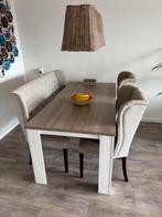 Mooie eettafel met stoelen en bank, Gebruikt, 150 tot 200 cm, Vier personen, Rechthoekig