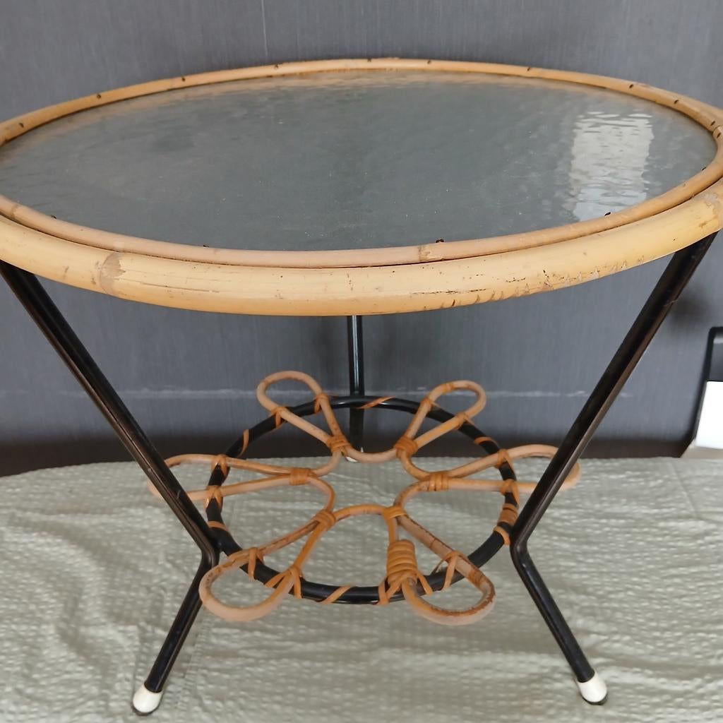 Rotan tafeltje, Huis en Inrichting, Tafels | Bijzettafels, Ophalen, Rond, Minder dan 55 cm, 45 tot 60 cm